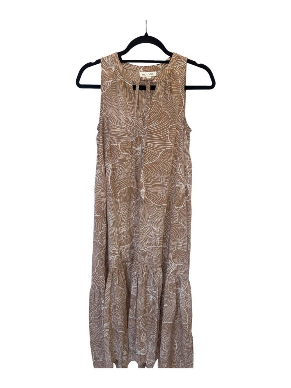 Prologue Tan and White Tie-Neck Floral Maxi Dress
